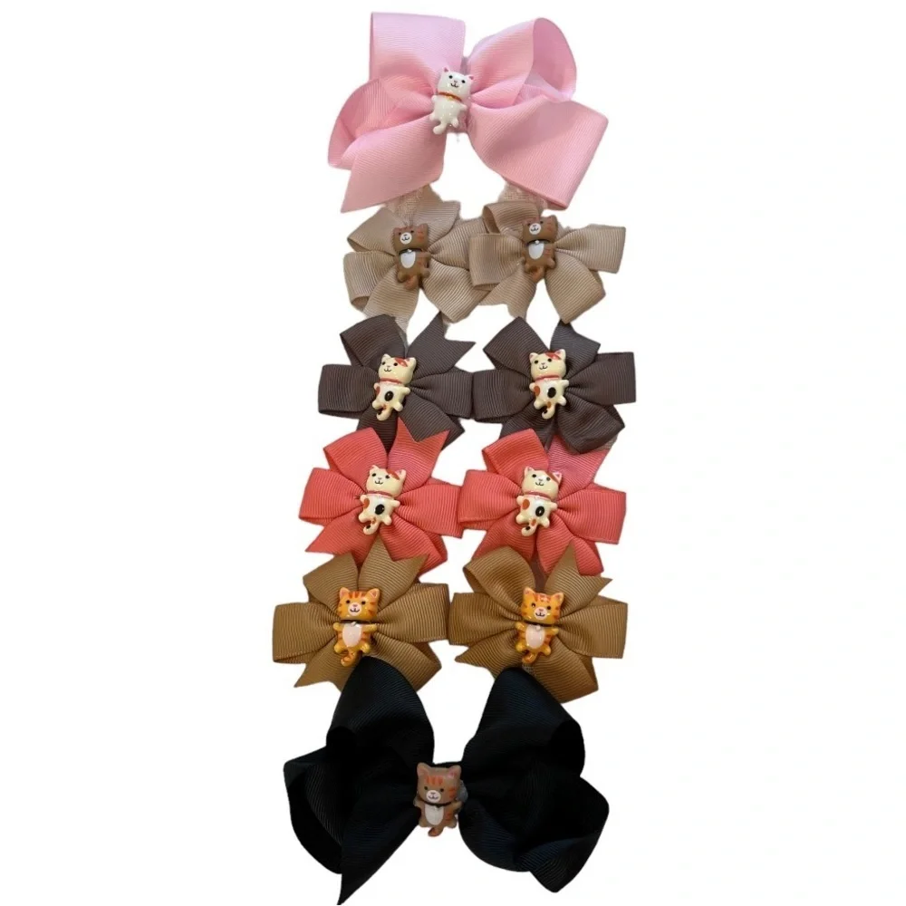 Girls Kitty Cat top shirt pullover crew neck with matching hair bows.